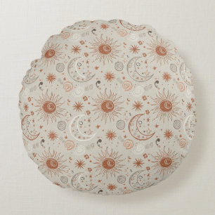 Boho Sun and Moon Pattern Round Cushion