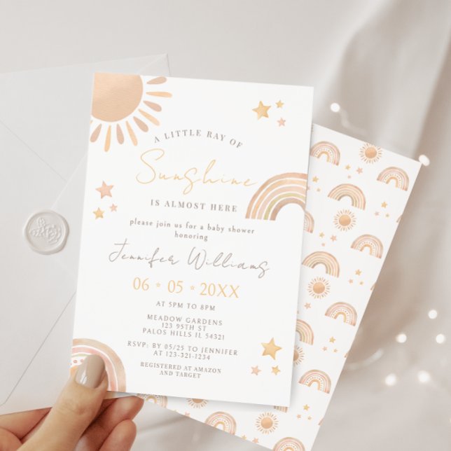 Boho Sun and Rainbow Sunshine Baby Shower  Invitation (Creator Uploaded)