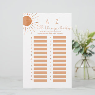Boho Sun Baby Shower Game Sheet
