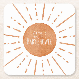 Boho Sun Baby Shower Square Paper Coaster