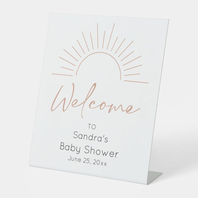 Boho Sun Baby Shower Welcome Pedestal Sign (Front)