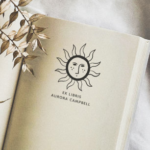 Boho Sun   Bookplate From The Library Of Name Book Rubber Stamp