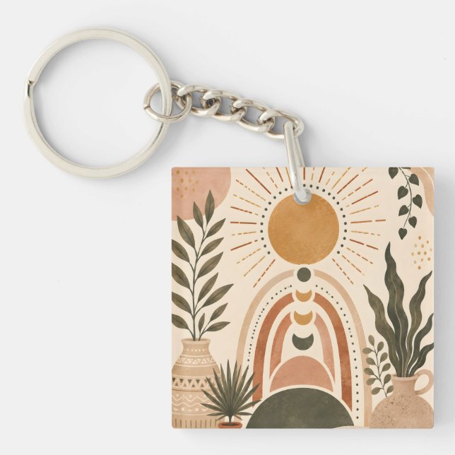 Boho Sun & Botanical Art Key Ring (Front)