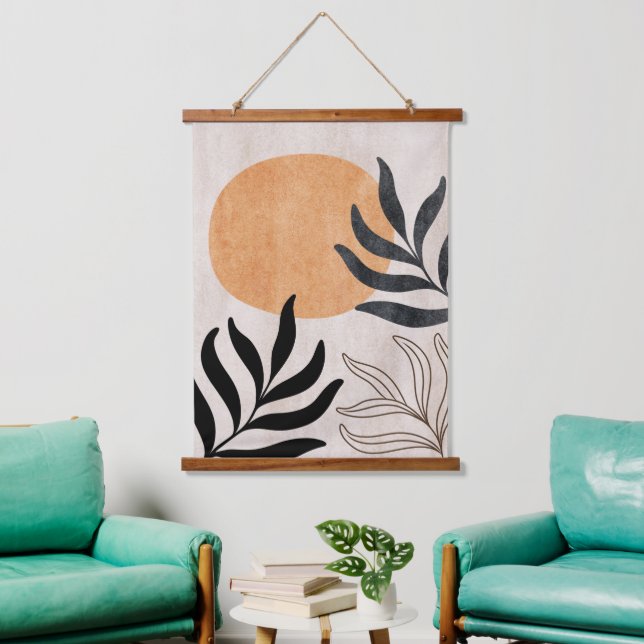 Boho sun botanical plant art abstract minimal hanging tapestry (Living Room)