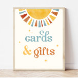 Boho Sun Cards & Gifts Sign<br><div class="desc">This adorable sign features a boho design with an adorable watercolor sun,  set against a soft vintage white background. The muted colours of yellow,  orange,  and blue,  along with the retro font,  create a charming and whimsical look.</div>