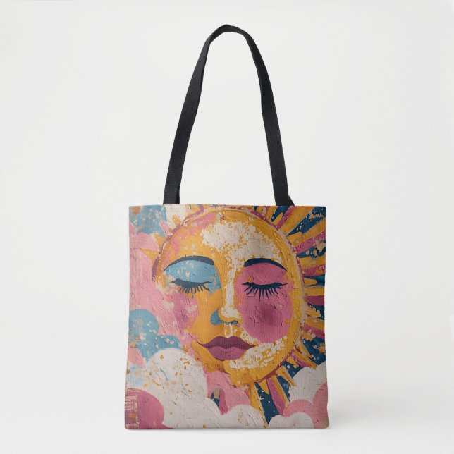 Boho Sun Face Abstract Art Tote Bag (Front)