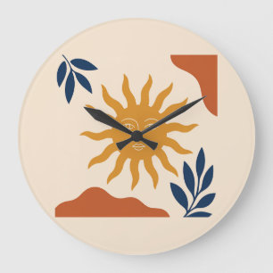 Boho Sun Face Abstract Terracotta Wall Clock