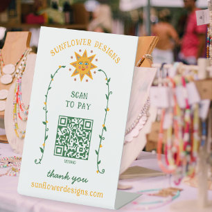 BOHO SUN Flowers Vines SCAN TO PAY QR CODE  Pedestal Sign