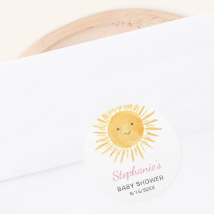 Boho Sun Girls Baby Shower Classic Round Sticker