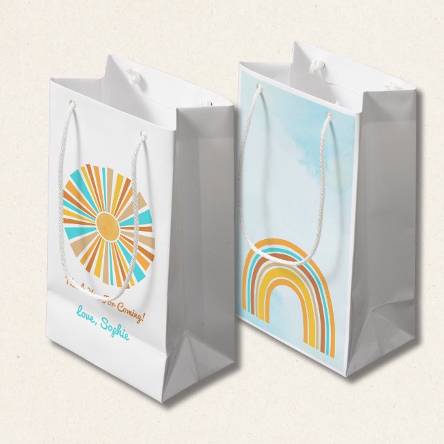 Boho Sun, Here Comes The Son, Retro Rainbow Small Gift Bag (Creator Uploaded)