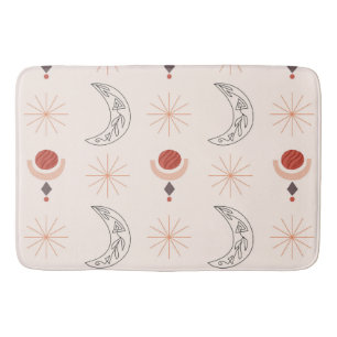 Boho sun moon decorative line art abstract shapes bath mat