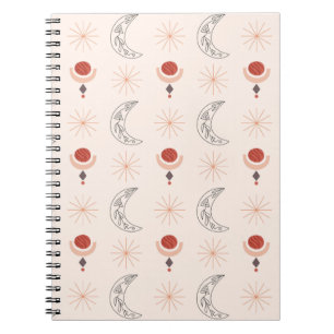 Boho sun moon decorative line art abstract shapes  notebook