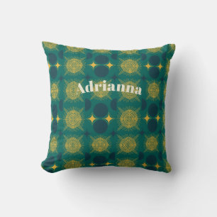 Boho Sun Moon Stars Baby Teal Yellow Personalised Cushion