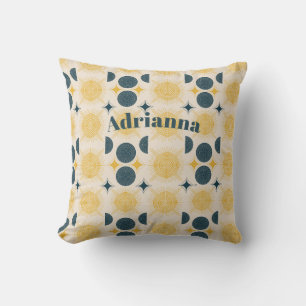 Boho Sun Moon Stars Blue Yellow Personalised Cushion