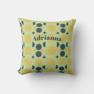 Boho Sun Moon Stars Mint Blue Yellow Personalised Cushion