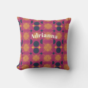 Boho Sun Moon Stars Pink Blue Yellow Personalised Cushion