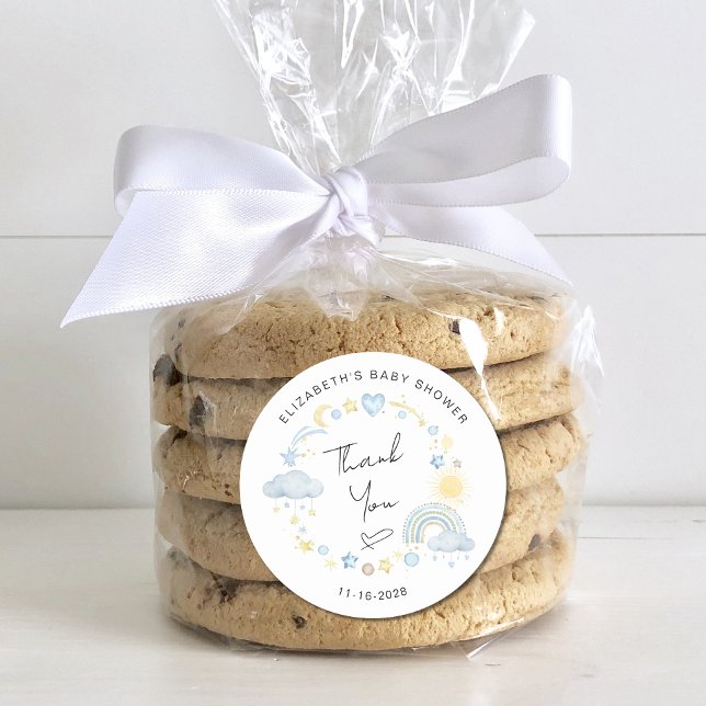 Boho Sun Rainbow Baby Boy Shower Thank You Classic Round Sticker (Creator Uploaded)