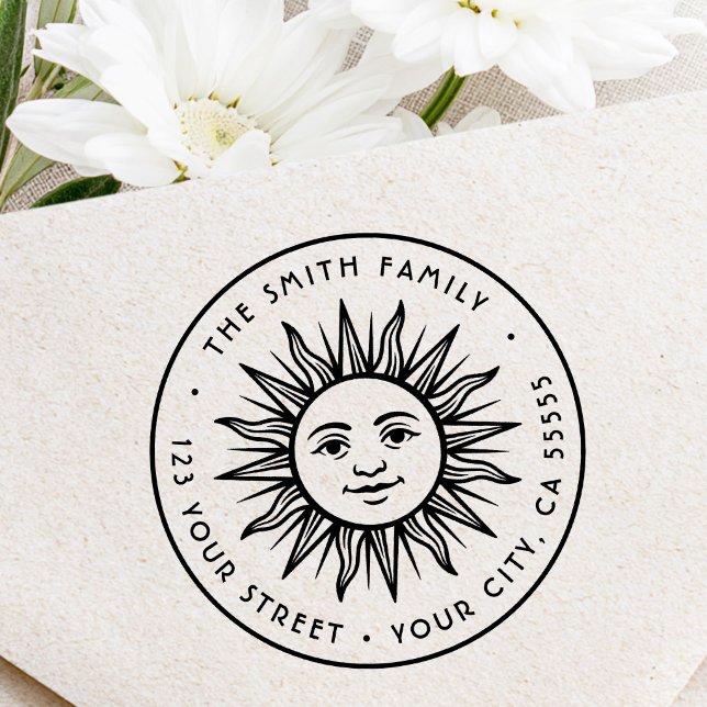 Boho sun return address rubber stamp (Boho sun return address rubber stamp)