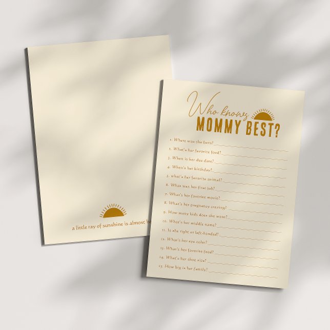 Boho Sun Who Knows Mummy Baby Shower Game Card (Creator Uploaded)