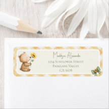 Boho Sunflower Brown Bear Return Address