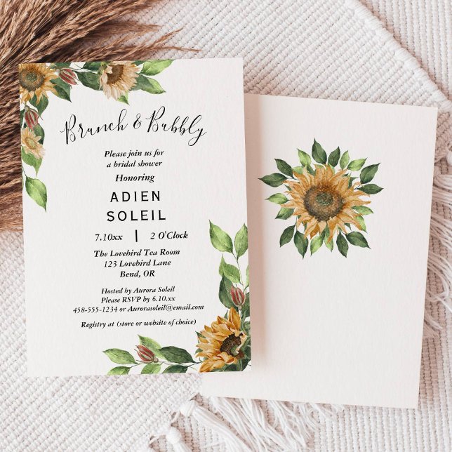 Boho Sunflower Brunch And Bubbly Bridal Shower Invitation (Creator Uploaded)