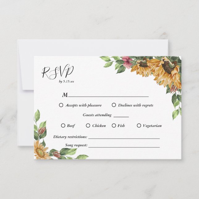 Boho Sunflower Complete Wedding RSVP Card (Front)