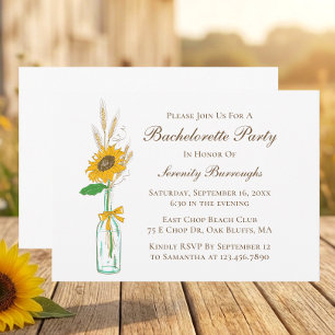 Boho Sunflower Country Yellow Floral Bachelorette Invitation