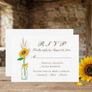 Boho Sunflower Country Yellow Floral Wedding RSVP  Card