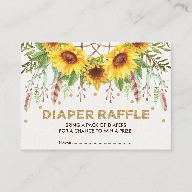 Boho Sunflower Dreamcatcher Summer Diaper Raffle Enclosure Card (Front)