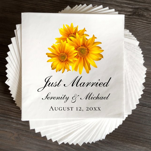 Boho Sunflower Elegant Floral Just Married Wedding Napkin (Creator Uploaded)