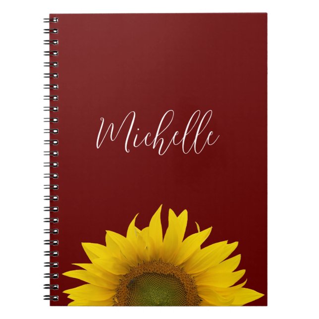 Boho Sunflower Elegant Floral Red Notebook (Front)