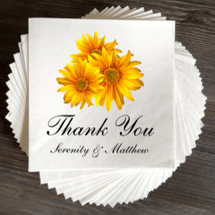 Boho Sunflower Elegant Floral Wedding Thank You Napkin