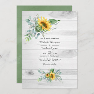 Boho Sunflower Eucalyptus  QR Code RSVP Wedding Invitation
