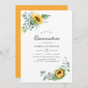 Boho Sunflower Eucalyptus Quinceañera Invitation