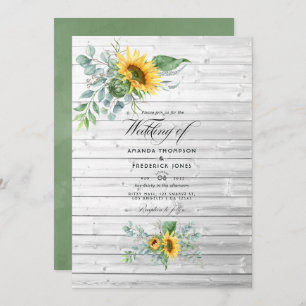 Boho Sunflower Eucalyptus Rustic Country Wedding Invitation
