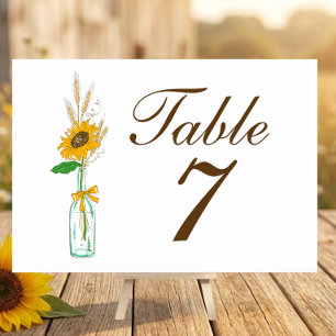 Boho Sunflower Fall Country Yellow Floral Wedding Table Number