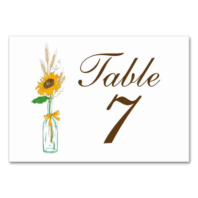Boho Sunflower Fall Country Yellow Floral Wedding  Table Number (Back)