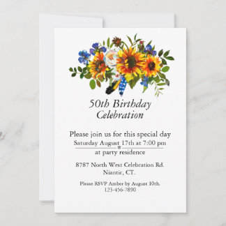 Boho Sunflower Floral Customisable 50th Birthday Invitation