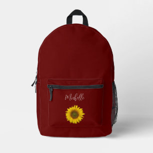 Boho Sunflower Floral Red Personalised Printed Backpack