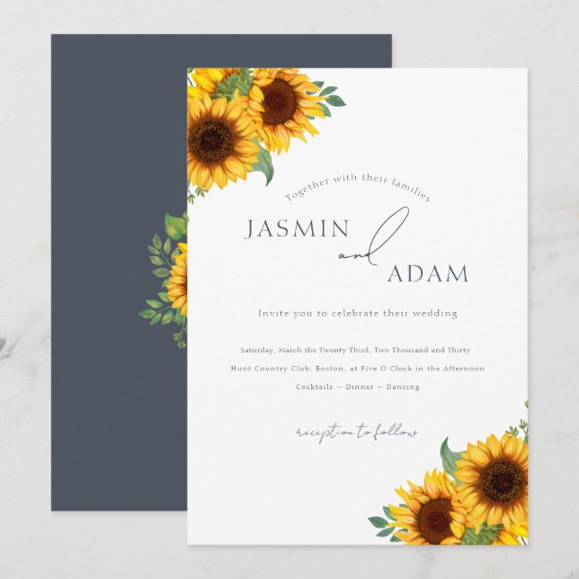 Boho Sunflower Floral Wedding Invitation (Front/Back)