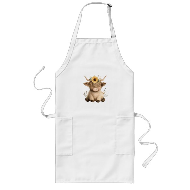 Boho Sunflower Highland Cow Long Apron (Front)