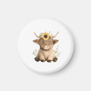 Boho Sunflower Highland Cow Magnet