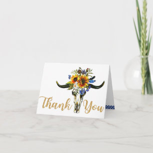 Boho Sunflower Longhorn Skull Country Thank You