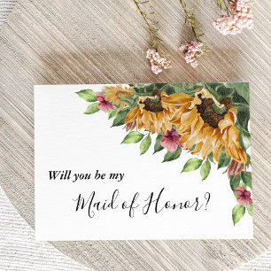 Boho Sunflower Maid Of Honour Proposal Card