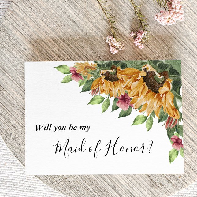 Boho Sunflower Maid Of Honour Proposal Card (Creator Uploaded)