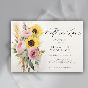 Boho Sunflower Pink Rose Rustic Chic Bridal Shower Invitation