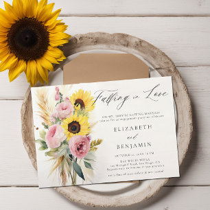 Boho Sunflower Rose Peony Pampas Engagement Party Invitation