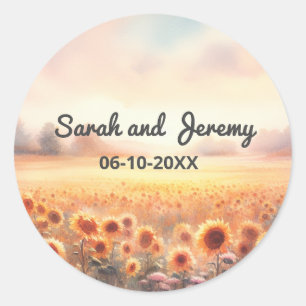 Boho Sunflower Rustic Watercolor Country Wedding Classic Round Sticker