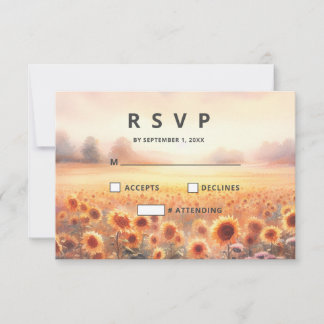 Boho Sunflower Rustic Watercolor Country Wedding RSVP Card
