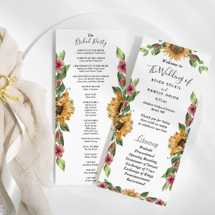 Boho Sunflower Rustic Wedding Bridal Party Flat Program